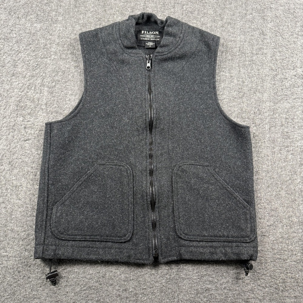Filson Vest Mens XS Gray Wool Charcoal Full Zip Workwear Outdoor Made USA Hiking
